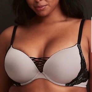 Torrid lace up trim push up plunge bra taupe